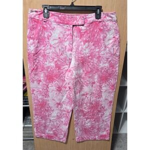 Chadwick's Size 16 Ladies Floral Print Pants Crop Length Pink White  High Rise‎